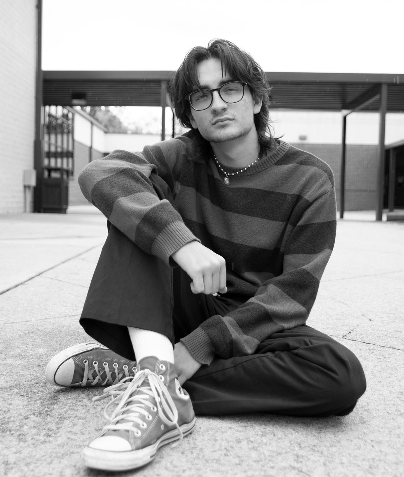 Black and white senior portrait